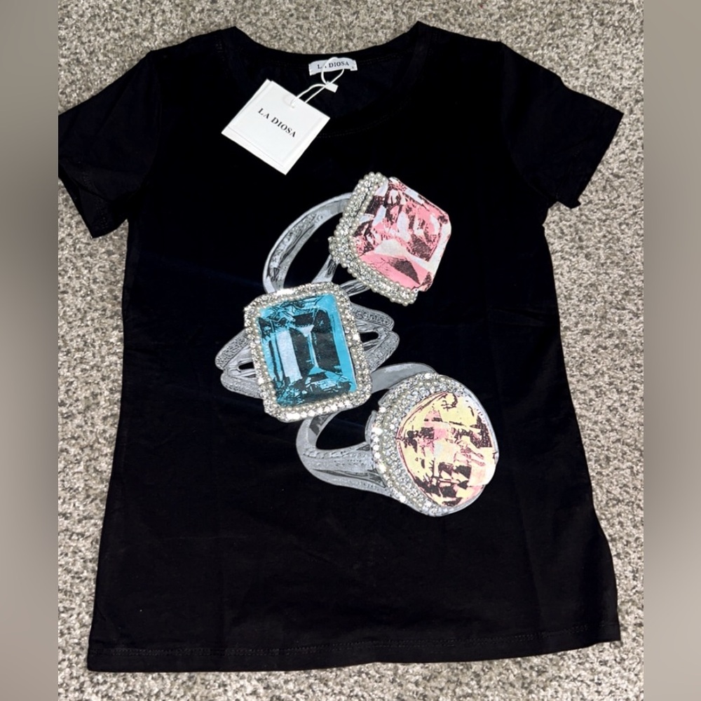 Ring Detail Rhinestone Tshirt